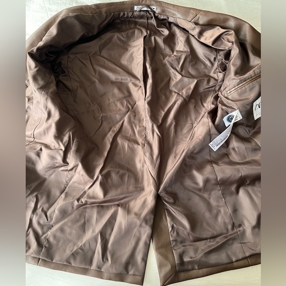 NWT ZARA Faux Leather Blazer M Chocolate Brown Blogger Favourite - Picture 11 of 16